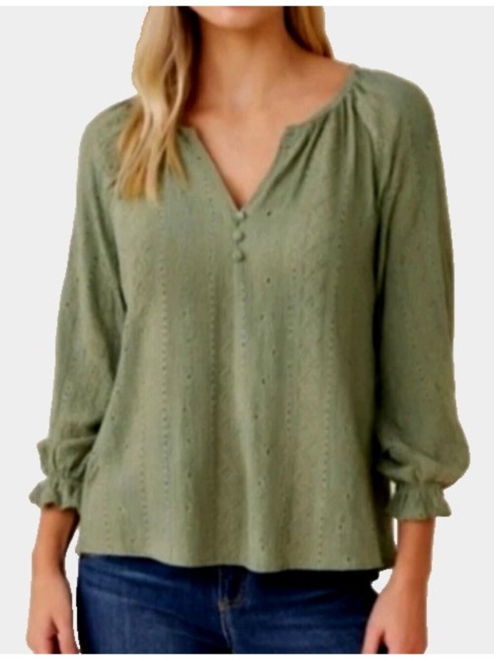 NWT Frye Women's S Boho Top Sage Green Long Sleeve Textured Blouse